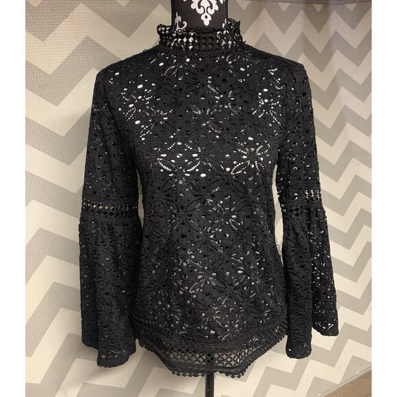 Pointelle Tops - Pointelle Women's Lace Top M Black Witchy Goth Romantic Glam Layered Fairy